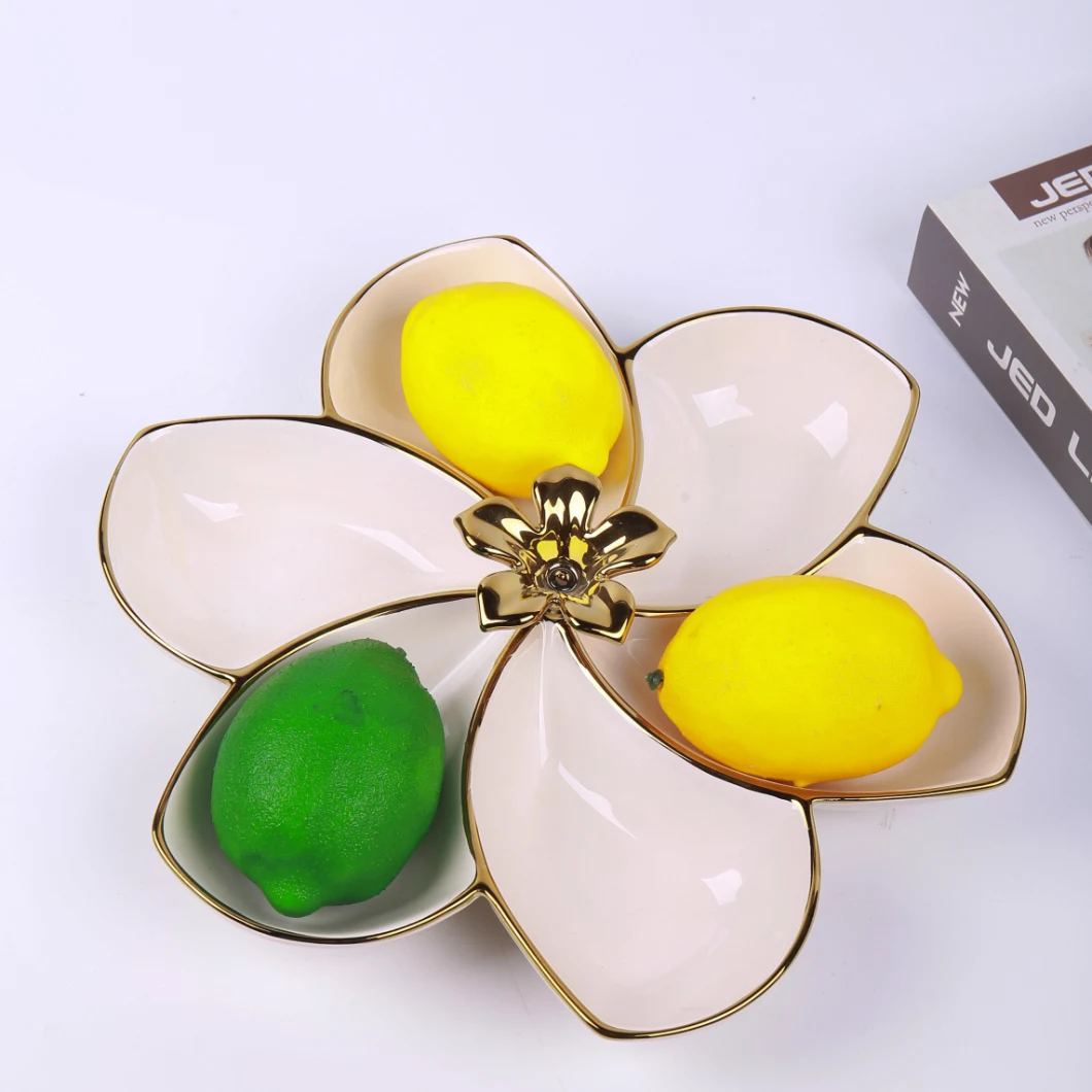 Wholesale Flower Shape 5 Grid Ceramic Divided Snack Dish Fruit Plate