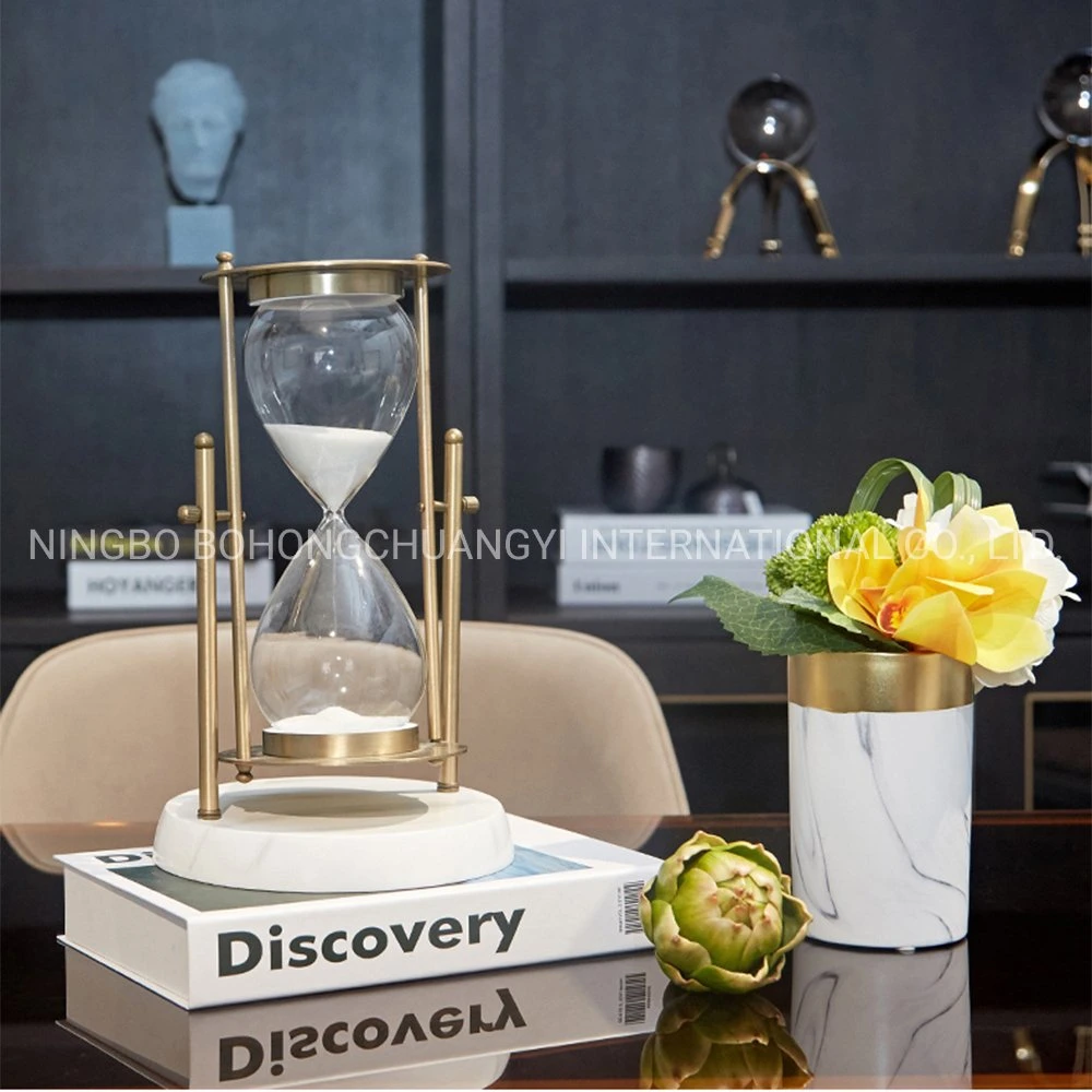 Hot Selling Handmade So Popular Metal Sandglass 30/60 Min Marble Base Sand Clock Hourglass