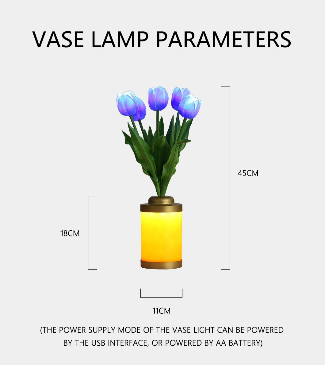 Cross-Border Warm and Modern Minimalist Bedroom Bedside Night Light USB Connection 5th Battery Creative LED Flower Vase Lamp Decorative Table Lighting