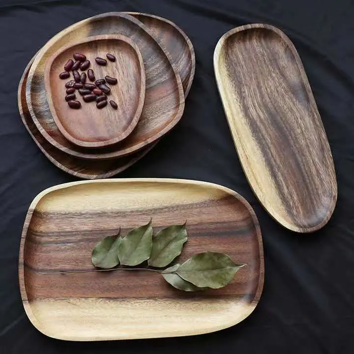 Acacia Wood Irregular Dinner Plate Set Wooden Plate Dessert Tray