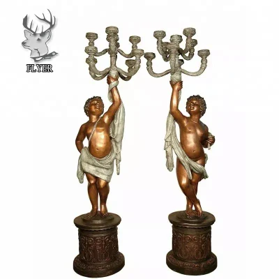 Decorazione d'interni Lampada per la casa Lampada di lusso in bronzo fuso Cristo bambini che tengono lampade Scultura a candelabri